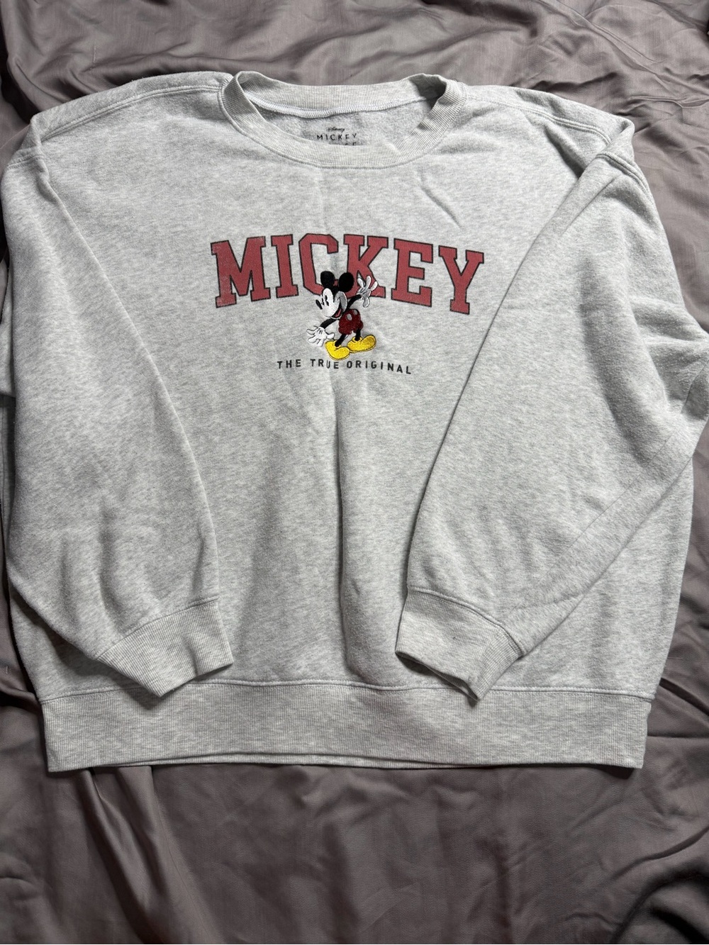 Hybrid Apparel Light Gray Crewneck Sweatshirt with Red Mickey Print